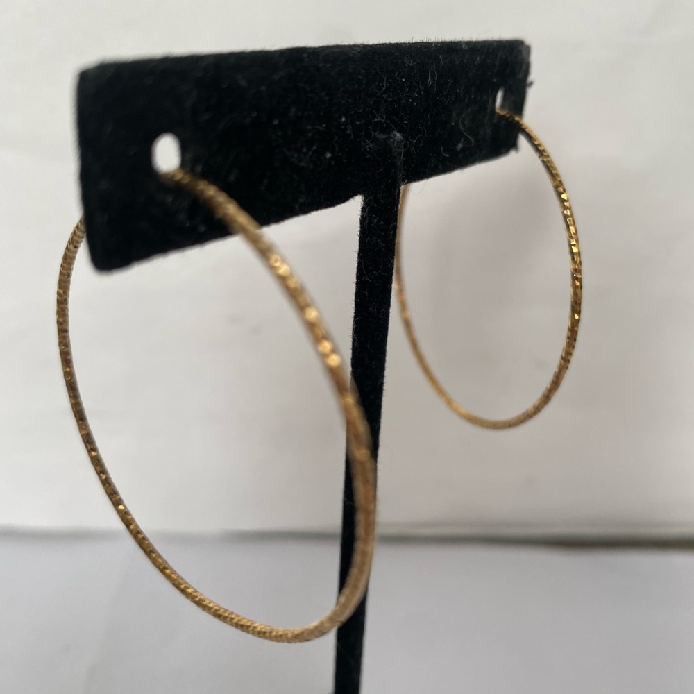 Lucia Mare 18k Gold plated large skinny Hoop high shine Earrings gift box 2.25” - Picture 3 of 5